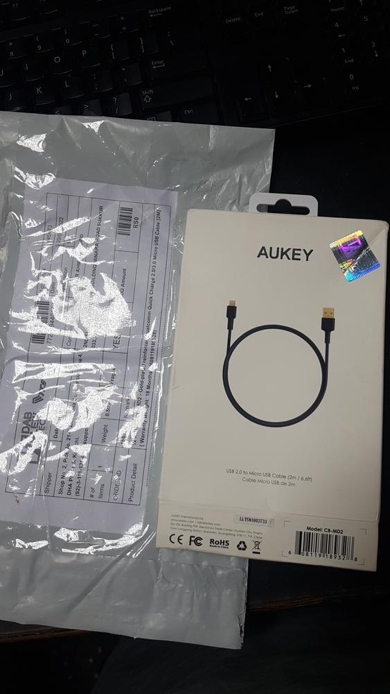 AUKEY CB-MD2 - Gold-plated reinforced Qualcomm Quick Charge 2.0/3.0 Micro USB Cable [2M] - Customer Photo From Munner Ahmed Keerio