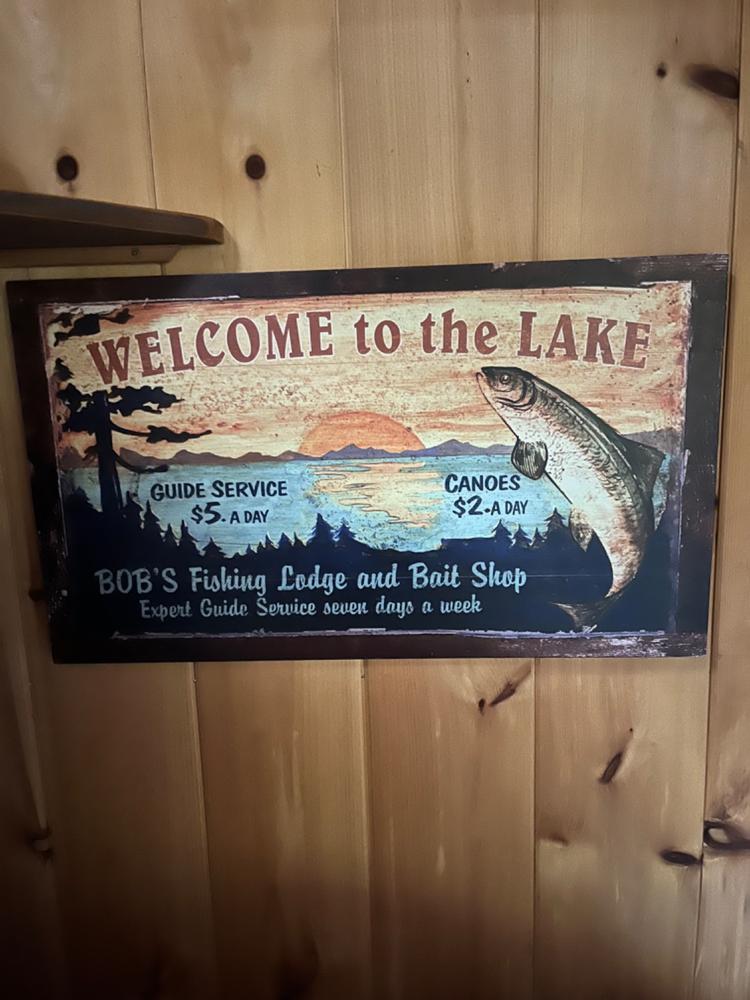 Welcome To The Lake Fishing Decor Vintage Tin Sign Retro Metal