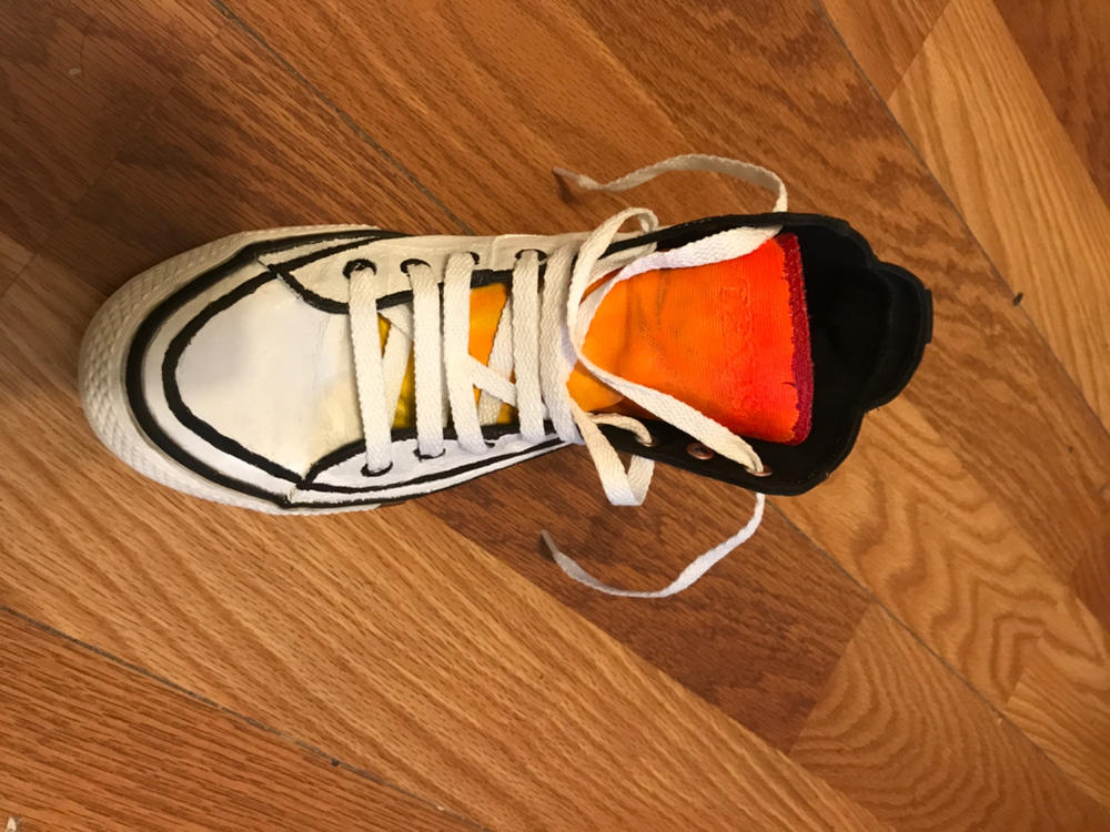 orange shoe paint