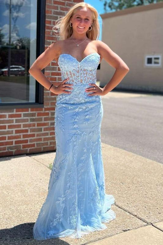 Long strapless prom dresses best sale