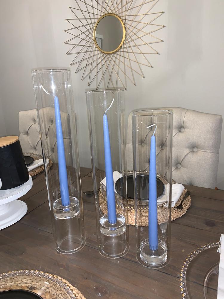 12 Taper Candles, 12 Glass Chimneys and 12 Glass Taper Holders –  Yummicandles