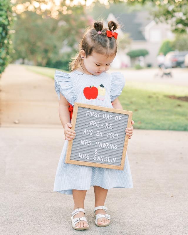 Back to School Applique Side Tie Dress, Blue Gingham - Customer Photo From Mallori Ma