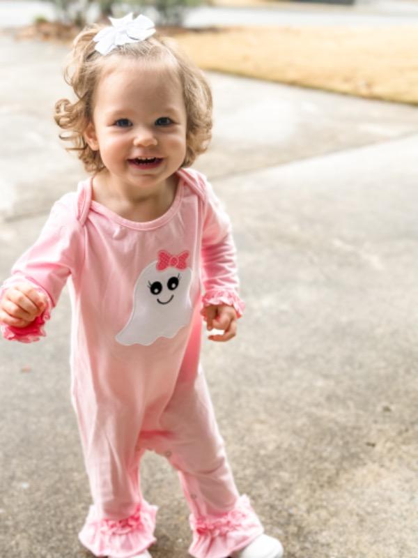 Ghoul Friend Applique Romper, Pink - Customer Photo From Melea Evans