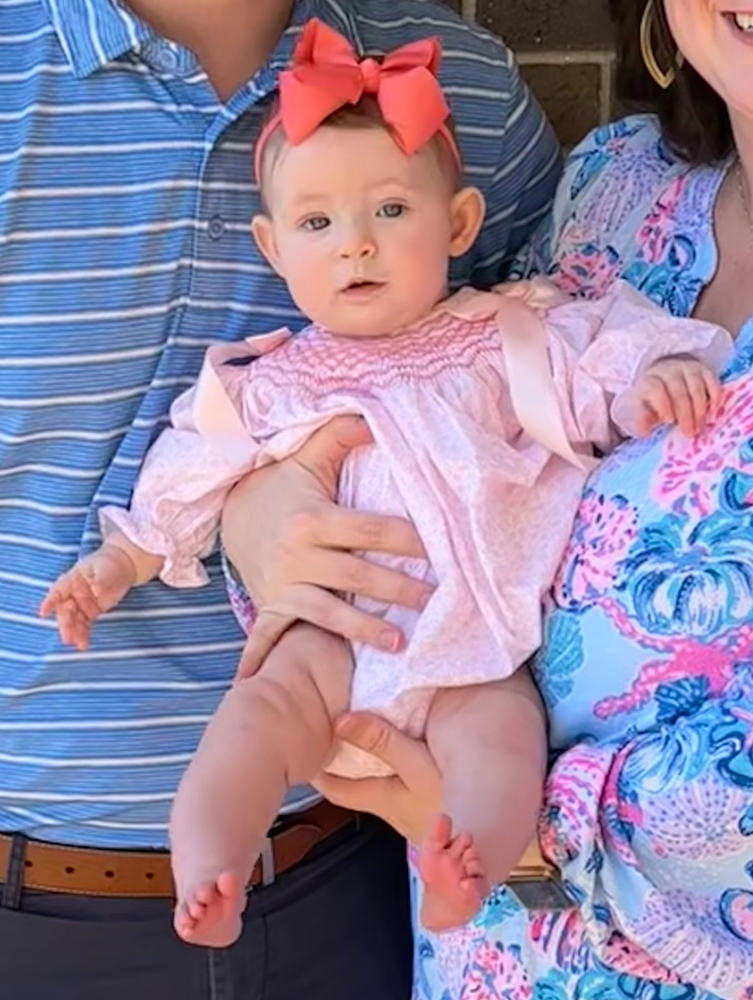 Bow Me Away Smocked Bubble, Pink - Customer Photo From Morgan Leonard