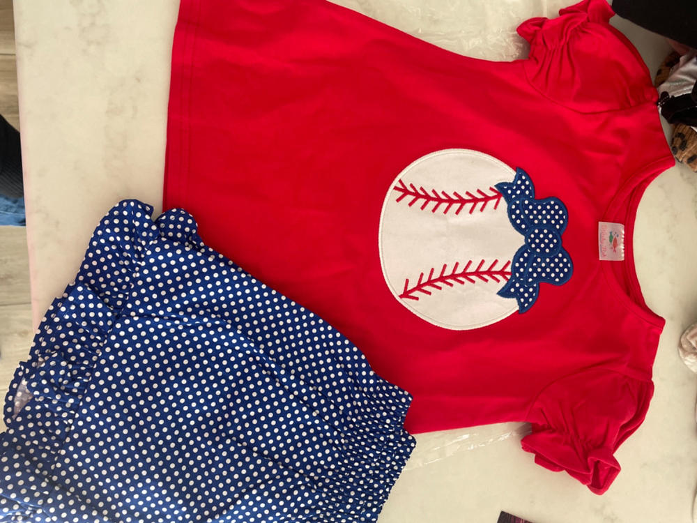 Extra Innings Applique Ruffle Short Set, Red - Customer Photo From Addison Fagner