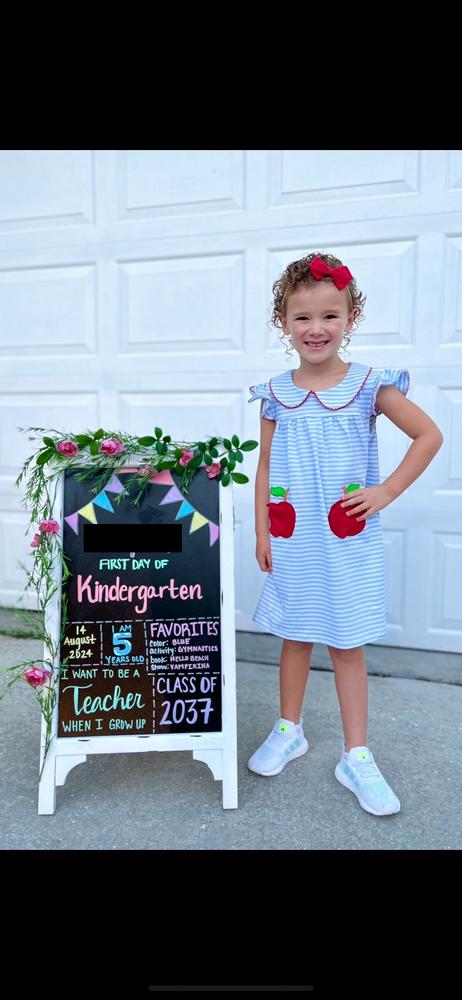 An Apple a Day Applique Dress, Blue Stripe - Customer Photo From GenMarie