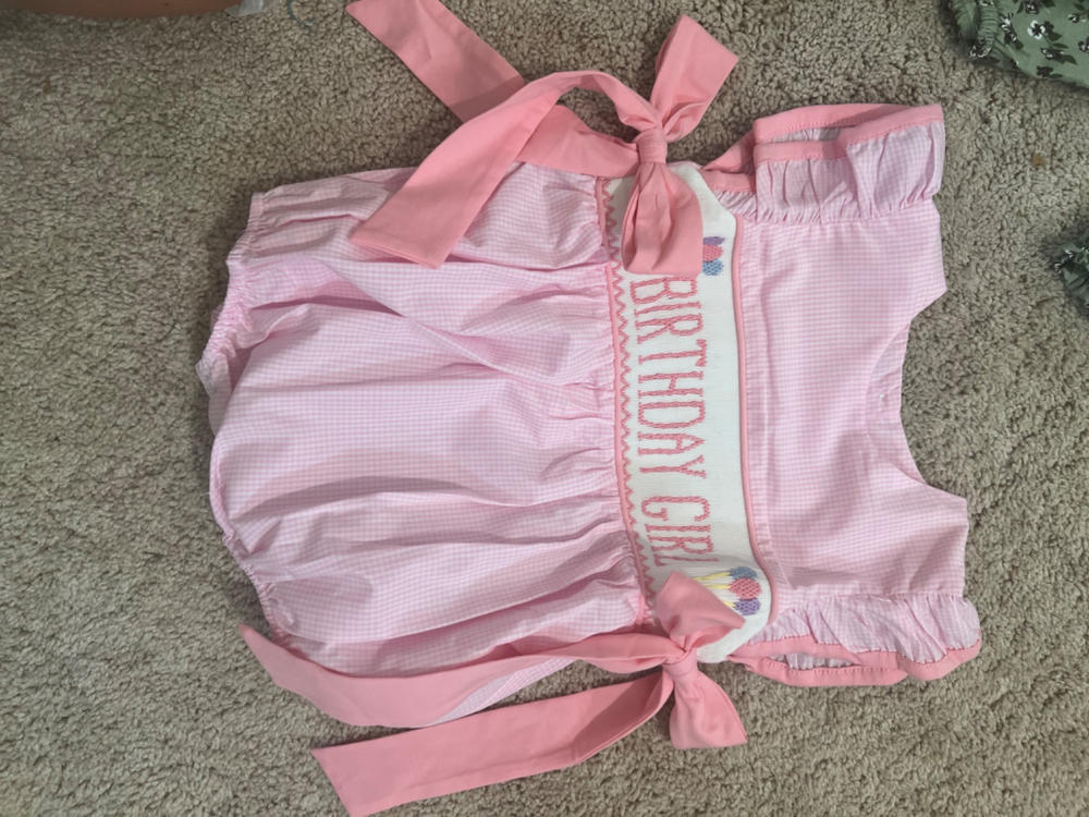 Birthday Girl Smocked Side Tie Bubble, Pink - Customer Photo From Hannah Kentner