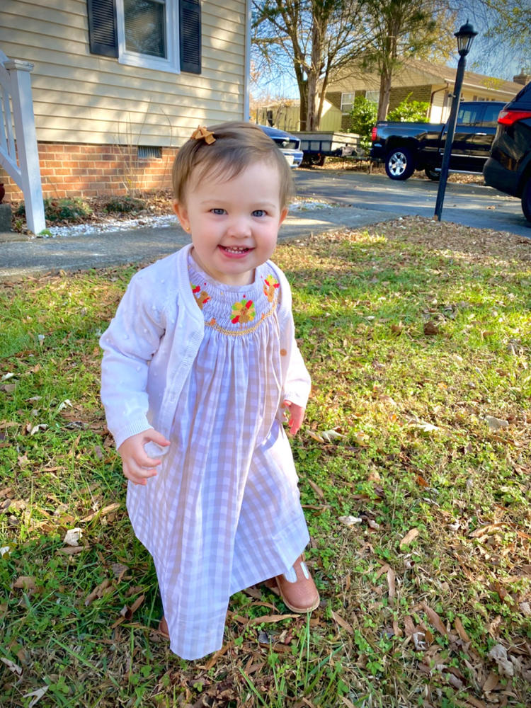 Thanksgiving Tradition Smocked Bishop Dress, Tan - Customer Photo From Stacy McKinley