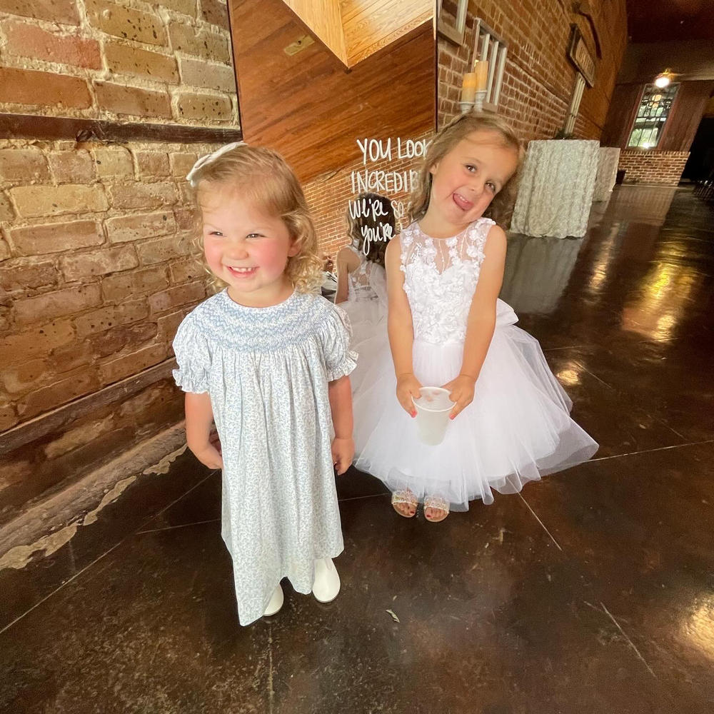 Blue Blooms Puff Sleeve Smocked Dress, White - Customer Photo From Andrea Delhommer