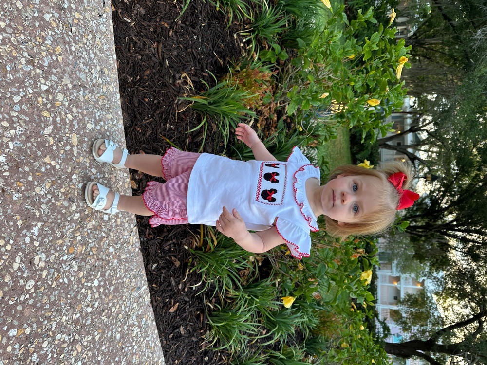 Mouse Moments Smocked Ruffle Short Set, Red Stripe - Customer Photo From Kathryn Wendt