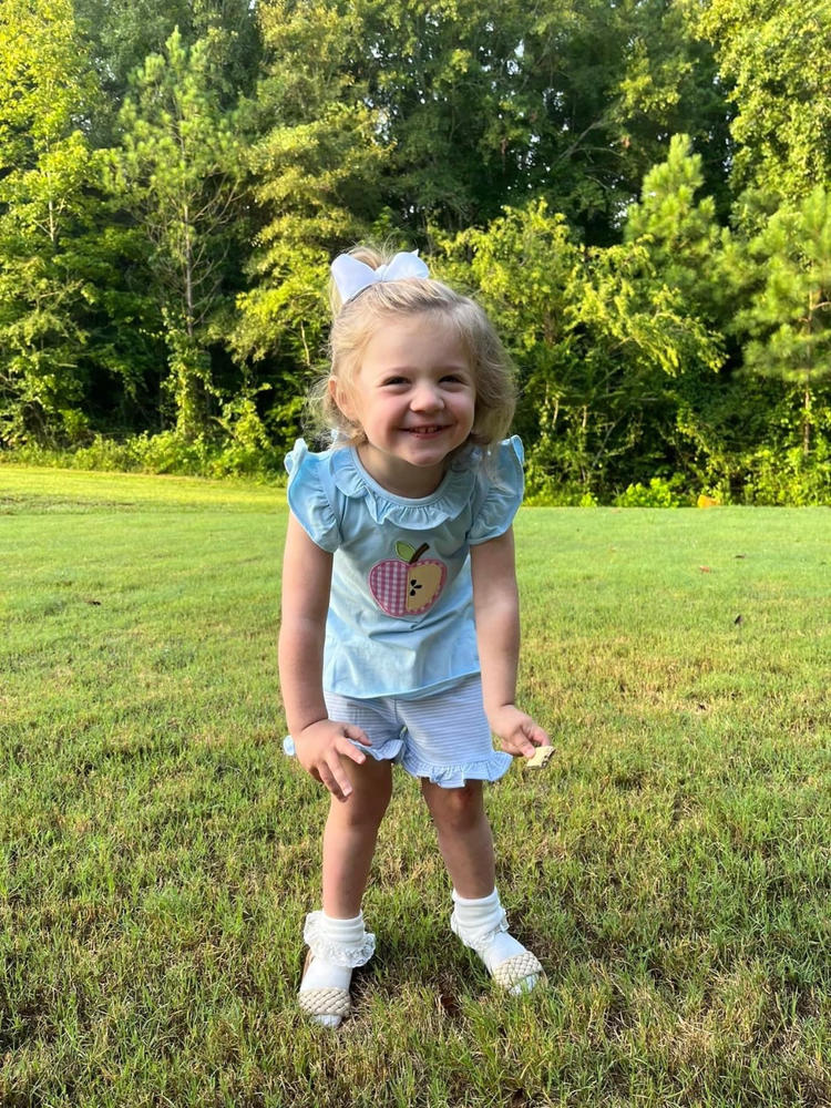 Snack Time Slices Applique Ruffle Short Set, Blue - Customer Photo From Denise Oliver