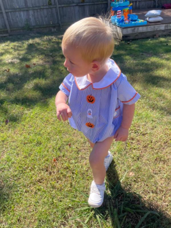 Friendly Ghost Embroidered Bubble, Blue - Customer Photo From Abbie Wright