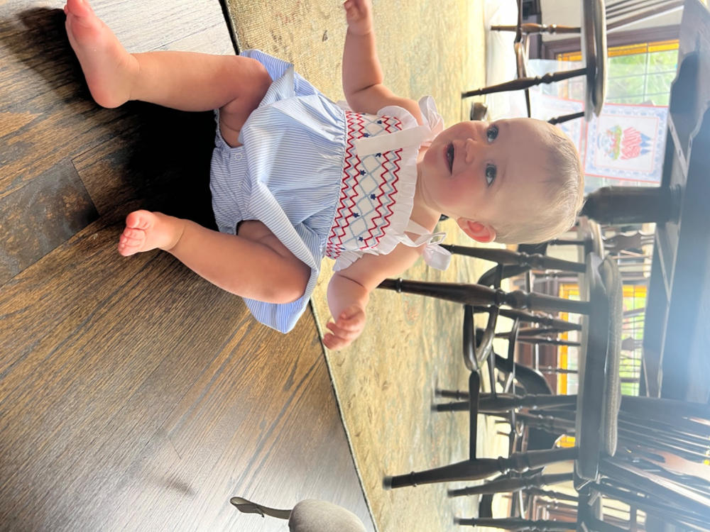 Stars and Stripes Smocked Ruffle Short Set, Blue - Customer Photo From Susan H Upton