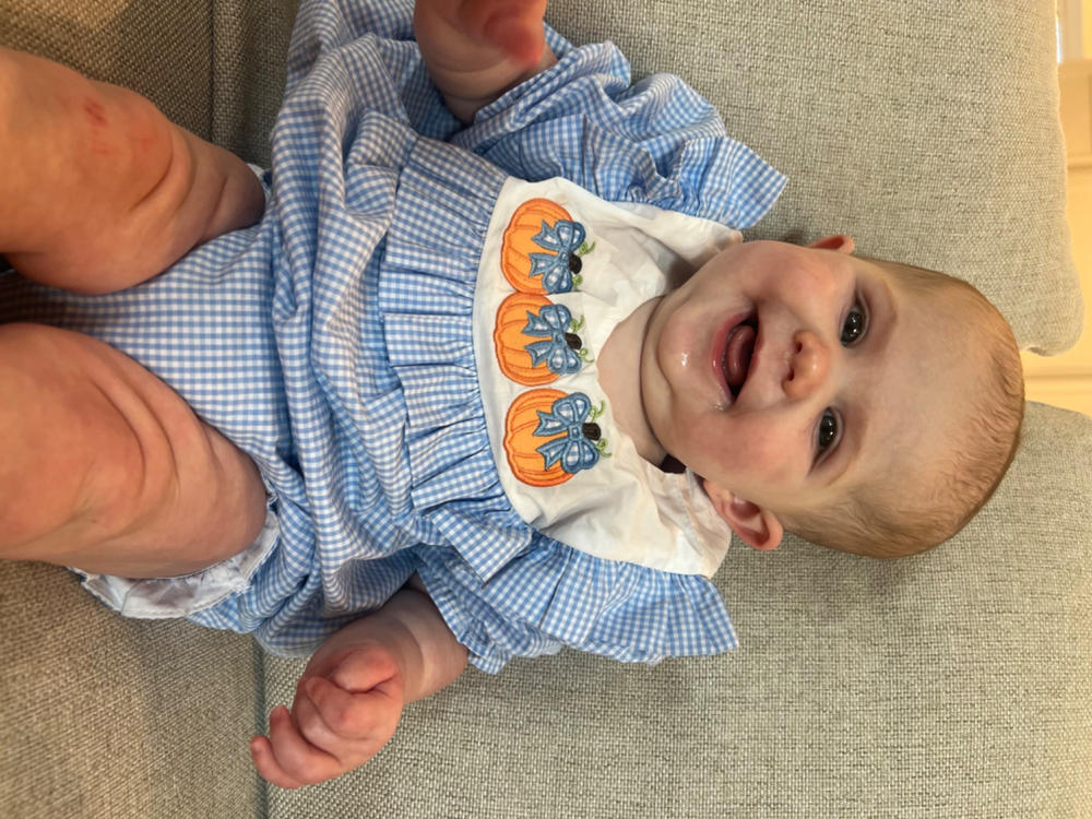 Happy Harvest Applique Diaper Set, Blue Gingham - Customer Photo From Kim Whittaker