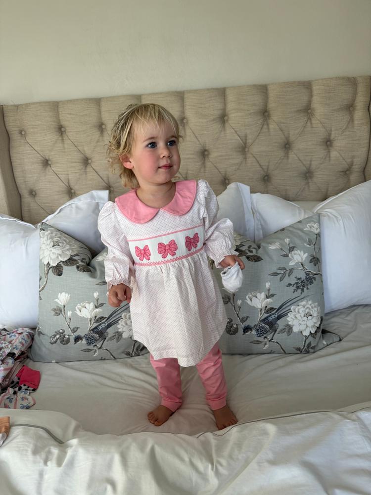 Three Bow Smocked Legging Set, Pink - Customer Photo From Lexi