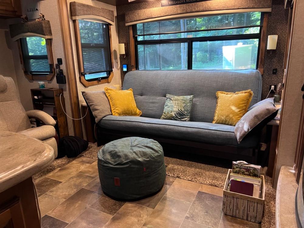 Pouf / Footstool - Sueded Denim - Customer Photo From Mary Race