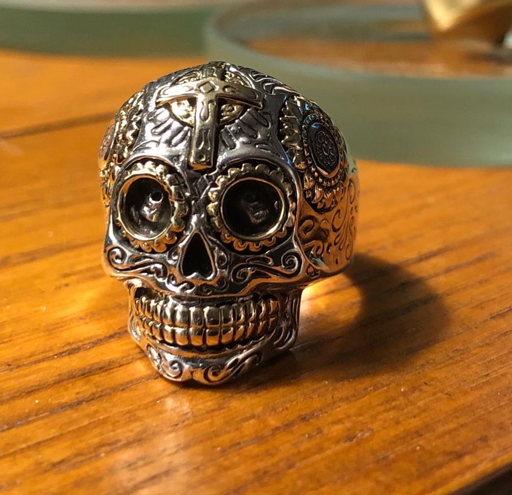 Mens Sugar Skull Biker Ring in 1oz Handmade Sterling Silver Jewelry ...