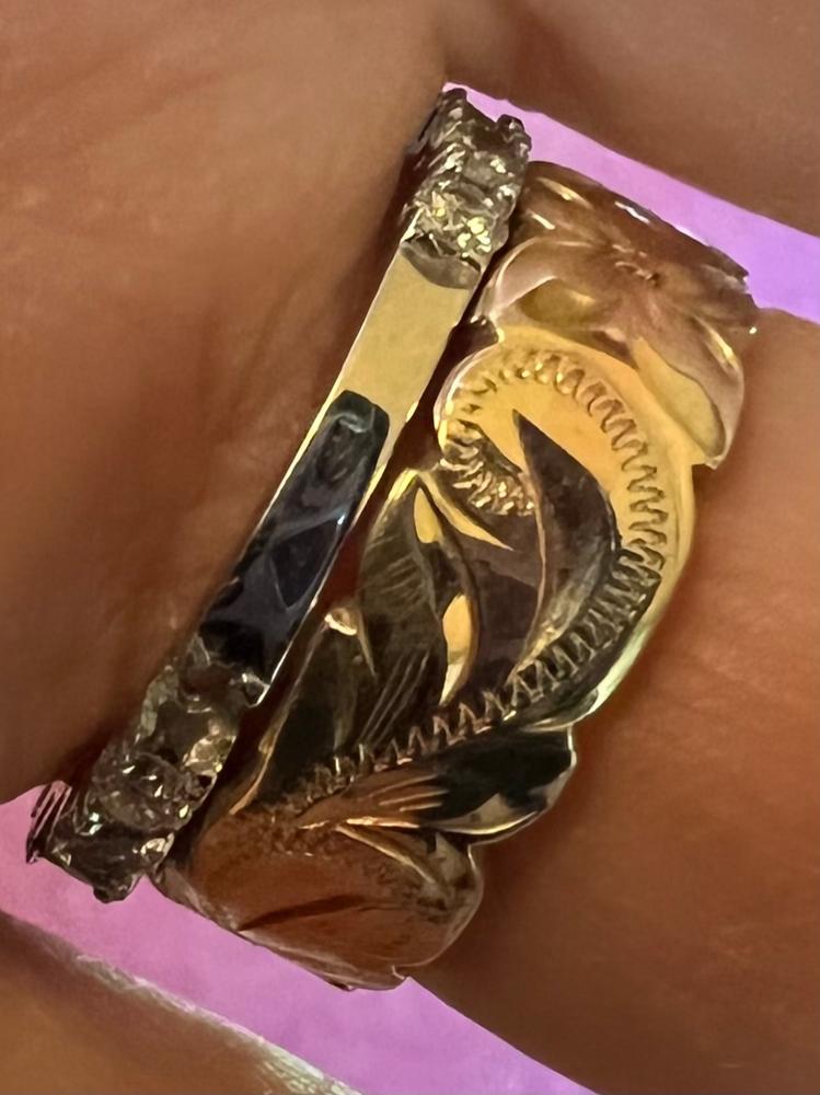 14K Tri-Gold Waved Edged Hawaiian Jewelry Ring - 6mm, Flat Shape, Standard Fitment - Customer Photo From Lloyd Carr