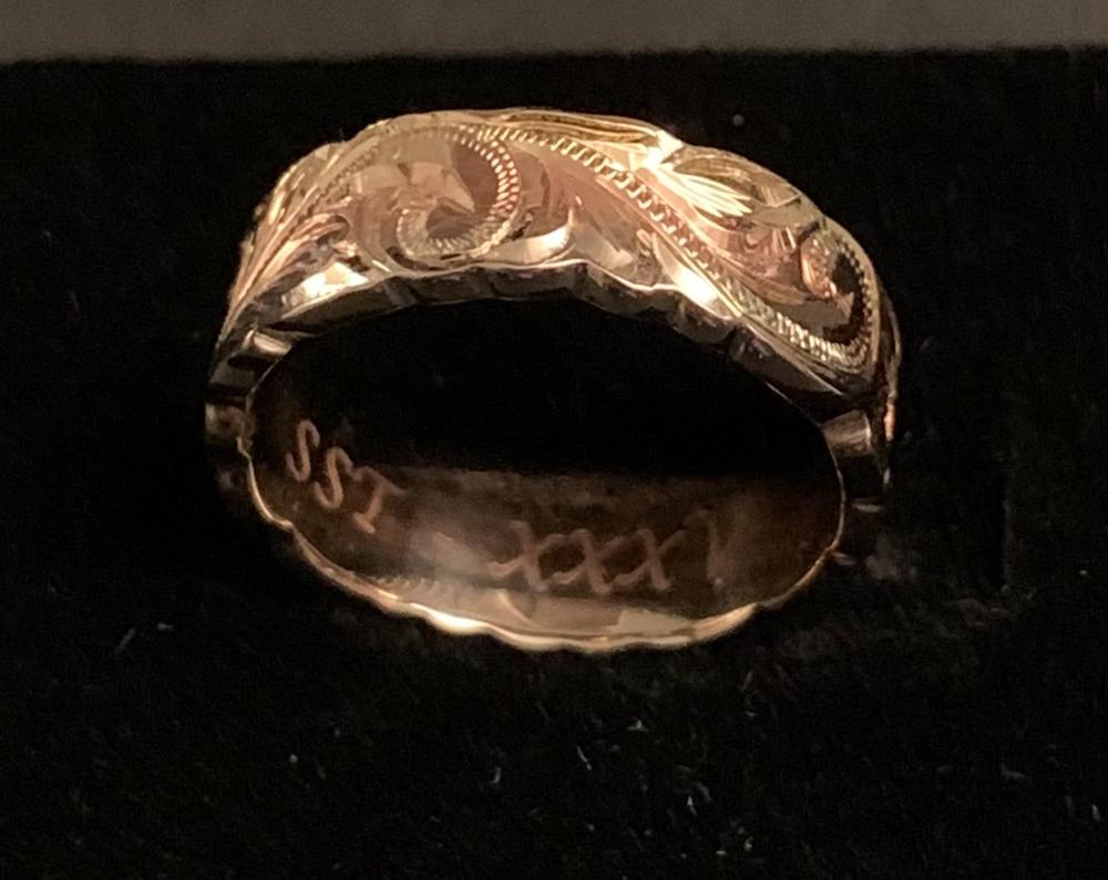 14K Tri-Gold Waved Edged Hawaiian Jewelry Ring - 6mm, Flat Shape, Standard Fitment - Customer Photo From 