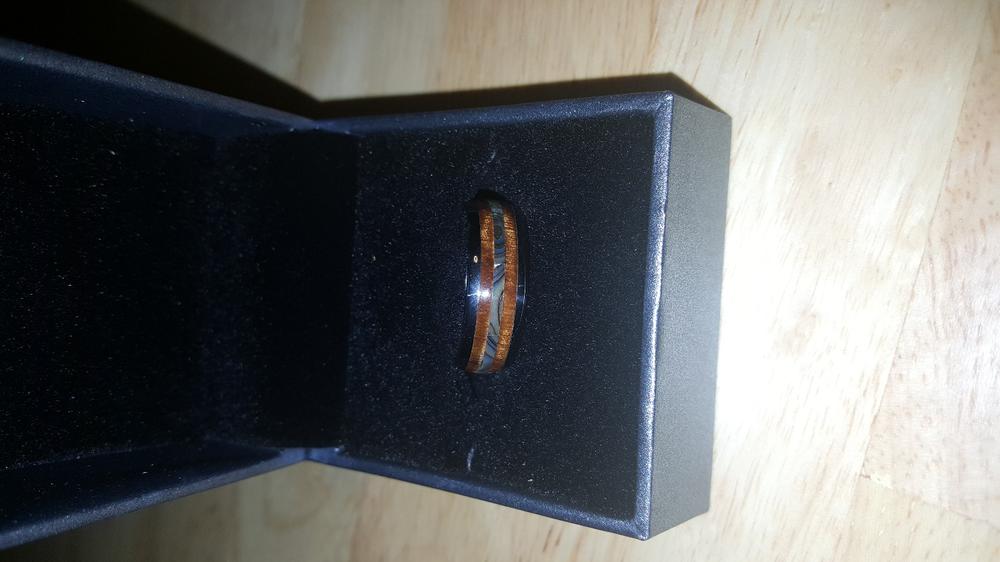 Tungsten Carbide Ring with Mid-Abalone Shell & Hawaiian Koa Wood Inlay (No Mid Tungsten Strips) - 8mm, Dome Shape, Comfort Fitment - Customer Photo From Keyli S.