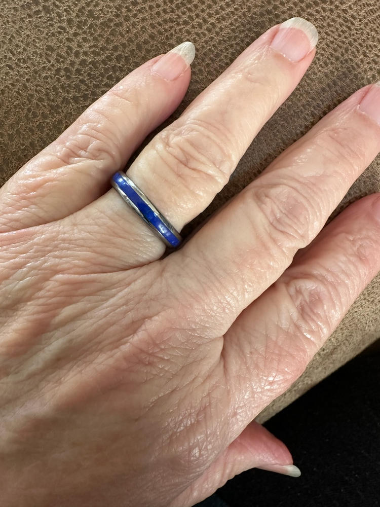 Tungsten Carbide 4mm Ring with Lapis Lazuli Inlay - Dome Shape, Comfort Fitment - Customer Photo From Aidee Burt