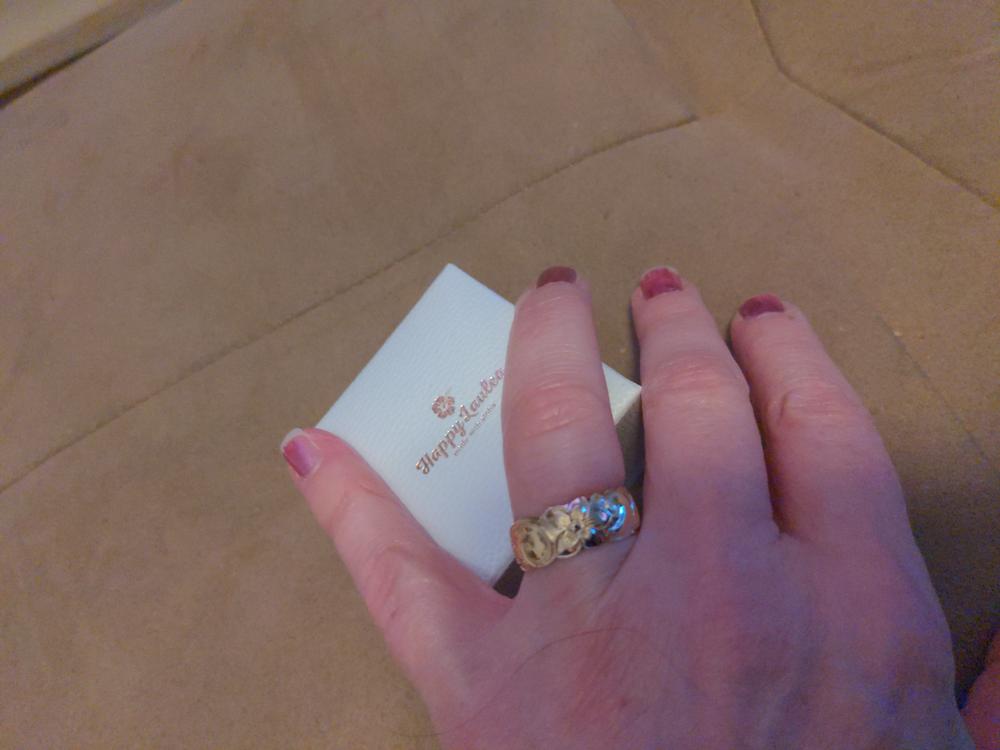 14K Gold Hawaiian Jewelry Ring with Wave Edges [8mm width] Dome Shape - Customer Photo From April Galton