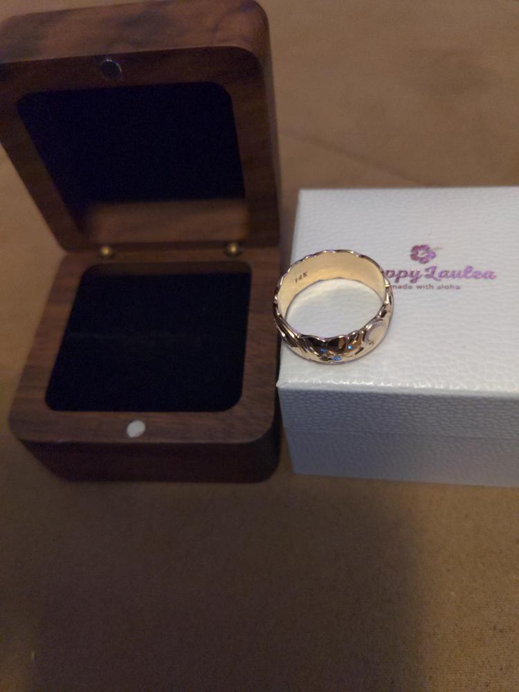 14K Gold Hawaiian Jewelry Ring with Wave Edges [8mm width] Dome Shape - Customer Photo From April Galton