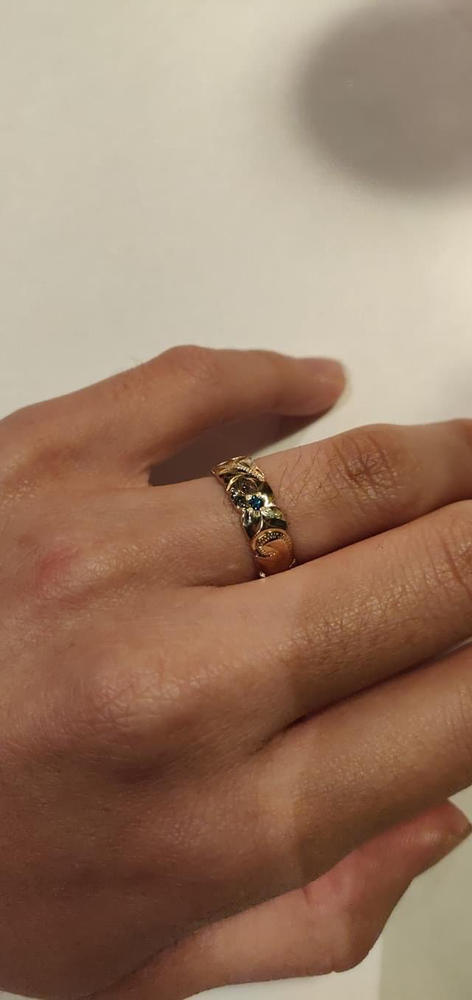 14K Gold Hawaiian Jewelry Ring [4mm or 6mm] Blue Diamond Setting - Customer Photo From Jessica Floyd