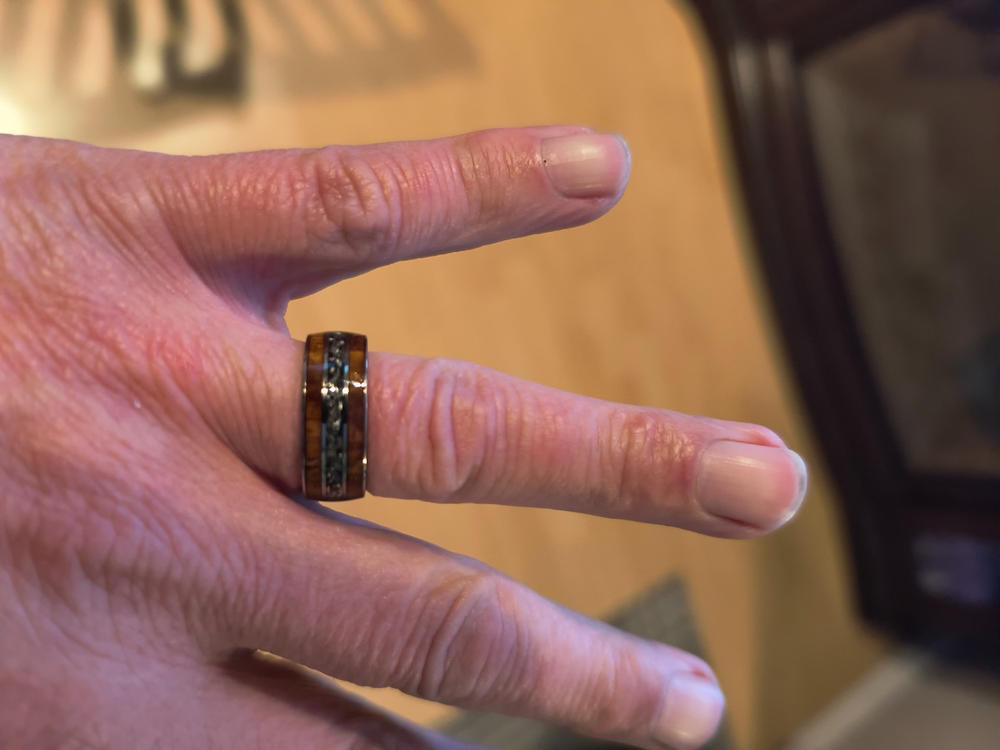 Titanium GR5 Ring [8mm width] Hawaiian Koa Wood & Meteorite - Customer Photo From Michael Villamor