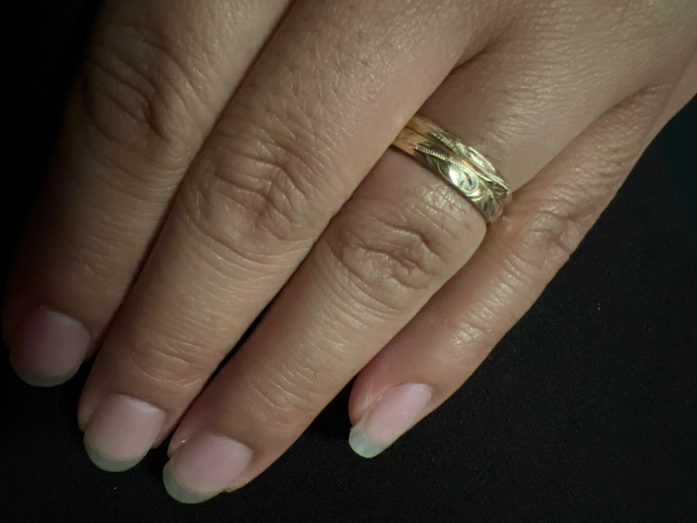 14K Gold Ring [2mm] Hawaiian Hand Engraved Heritage Design - Dome Shape - Customer Photo From Leanna Crocker