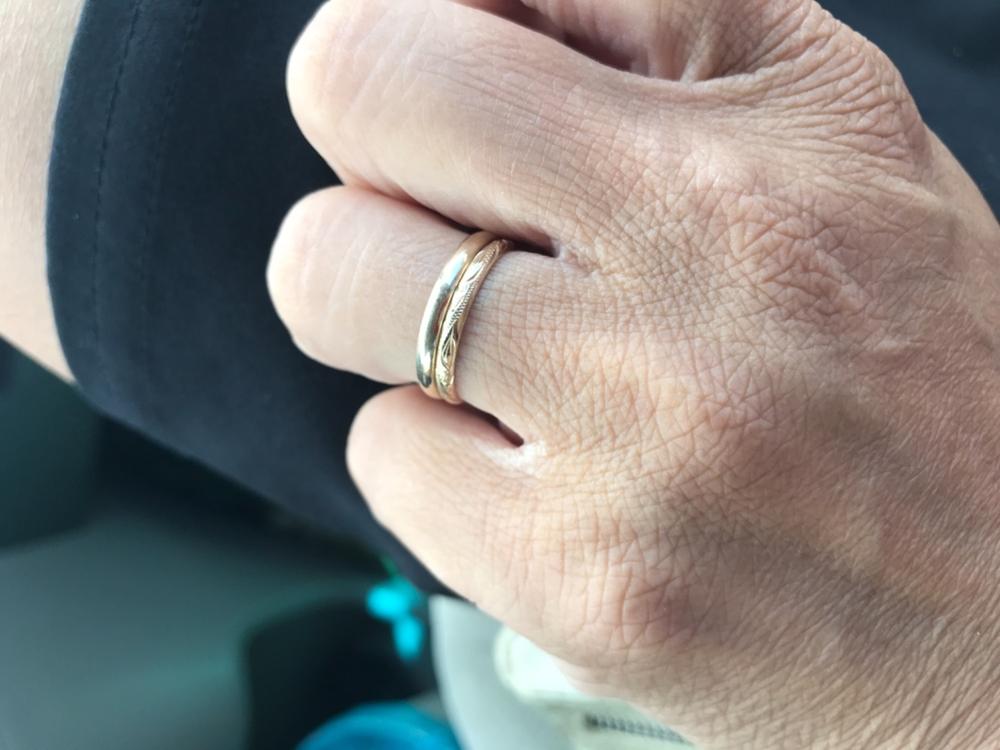 14K Gold 2mm Ring with Hawaiian Hand Engraved Floral Design - Dome Shape, Standard Fitment - Customer Photo From Hazel A.
