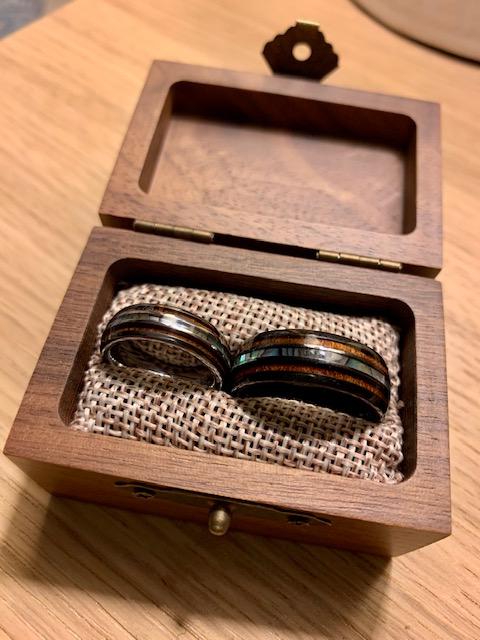 Black Ceramic and Tungsten Wedding Ring Set with Abalone Pau