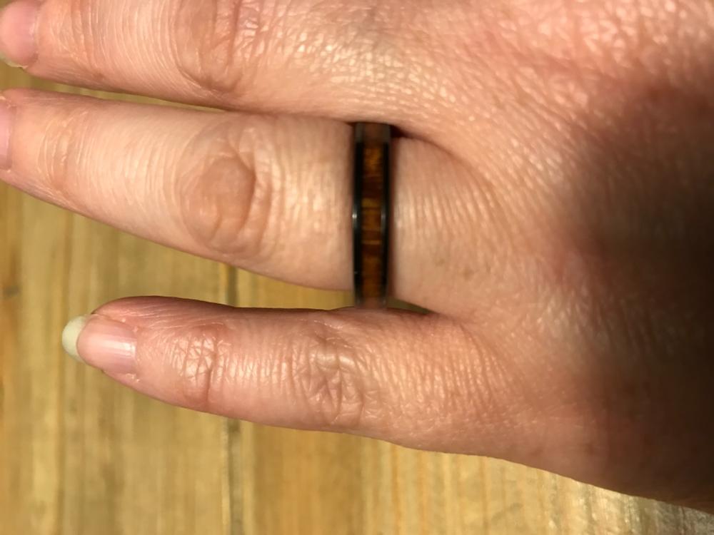 HI-TECH Black Ceramic Assorted Ring Set with Hawaiian Koa Wood Inlay - 4&8mm, Dome Shape, Comfort Fitment - Customer Photo From carrie l.