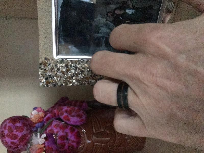 Black Tungsten Carbide Cross Brush Finish Ring with Hawaiian Koa Wood Inlay - 8mm, Flat Shape, Comfort Fitment - Customer Photo From Jason A.