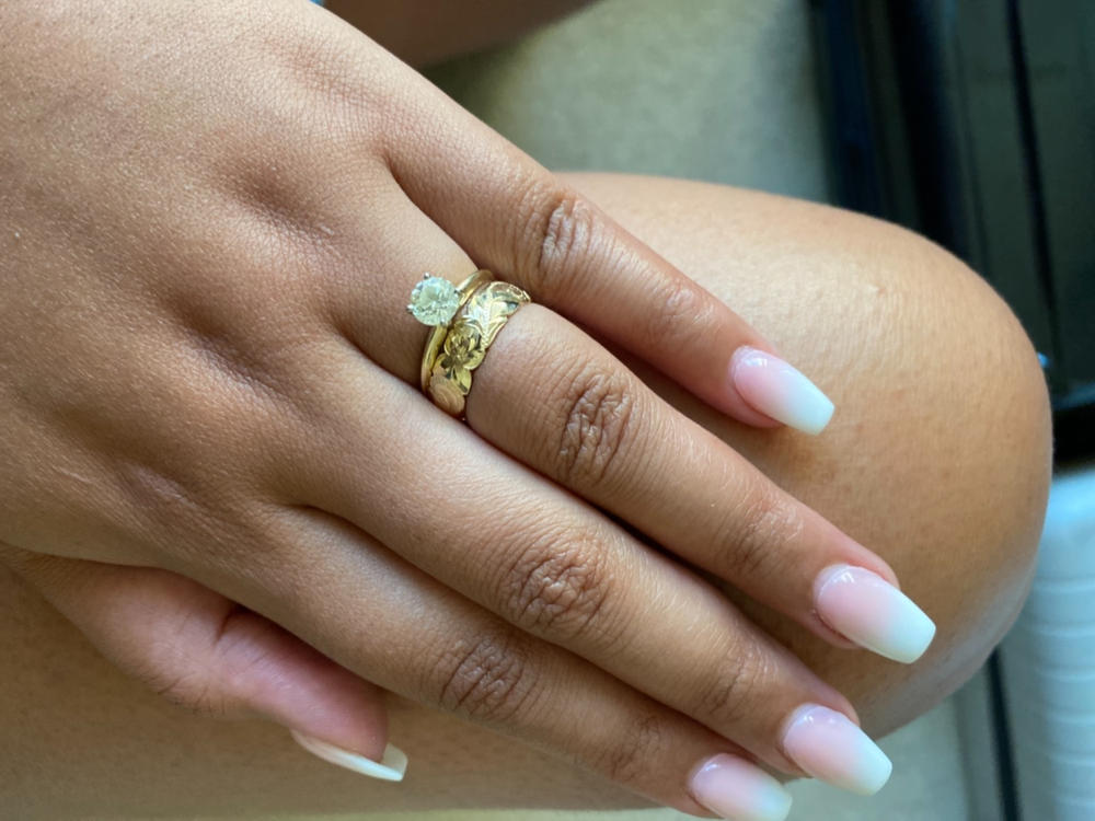 14K Gold Ring with Cutout Wave Edges [6mm width] Hawaiian Jewelry Ring - Barrel Shape, Standard Fitment - Customer Photo From Mitch Carr
