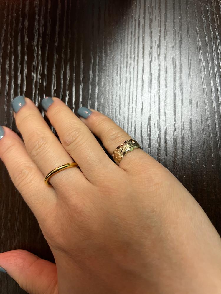 14K Gold Ring with Cutout Wave Edges [6mm width] Hawaiian Jewelry Ring - Barrel Shape, Standard Fitment - Customer Photo From shelley