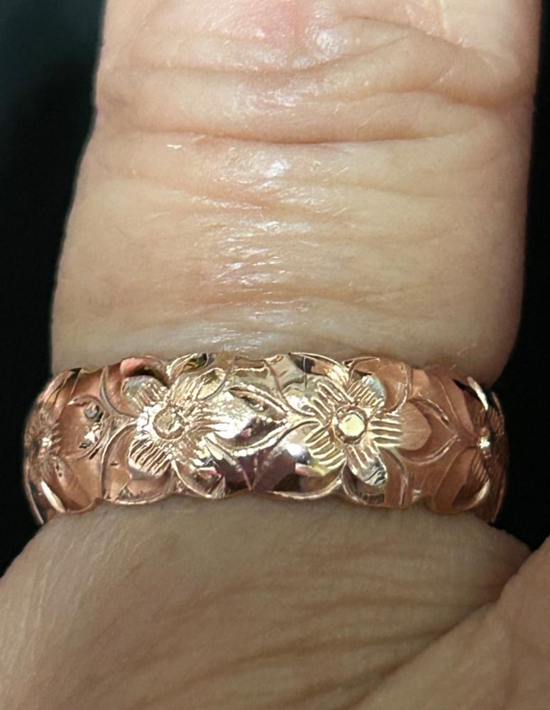 14K Gold Ring with Cutout Wave Edges [6mm width] Hawaiian Jewelry Ring - Barrel Shape, Standard Fitment - Customer Photo From 