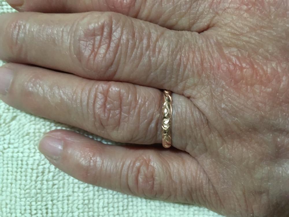 14K Gold Hawaiian Heirloom Hand Engraved Jewelry Ring - 3mm, Dome Shape, Standard Fitment - Customer Photo From Patrice C.