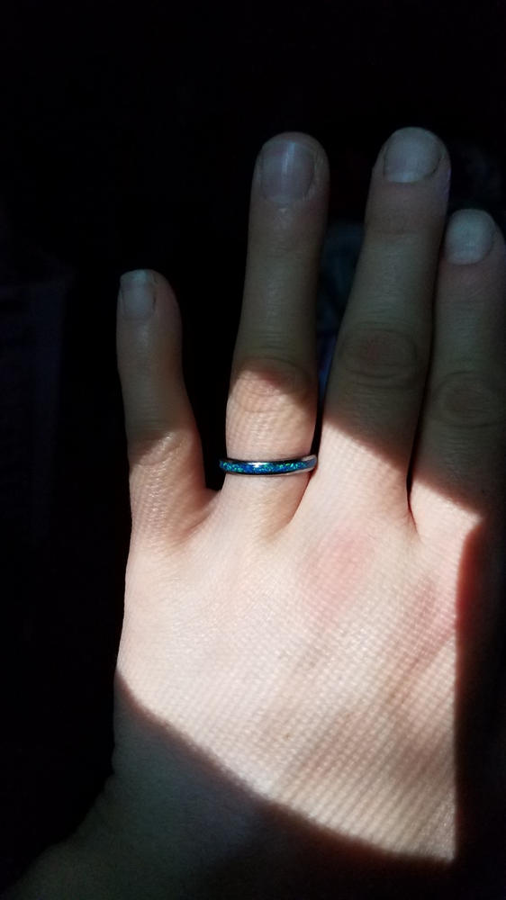 Petite Tungsten Carbide Blue Opal Ring - 3mm, Dome Shape, Comfort Fitment - Customer Photo From Sarah Kita