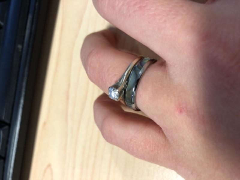 Thin Tungsten Carbide Ring with Abalone Shell Inlay - 4mm, Dome Shape, Comfort Fitment - Customer Photo From Megan C.