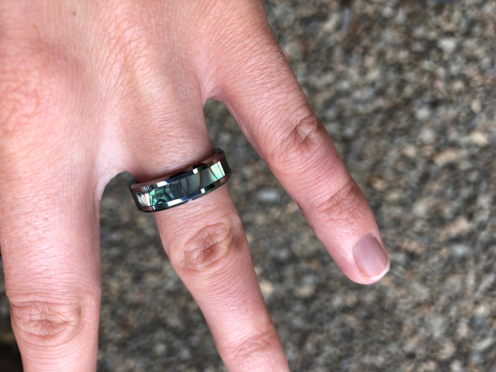 Tungsten Carbide Ring with Abalone Shell Inlay - Customer Photo From Carly Kratzer