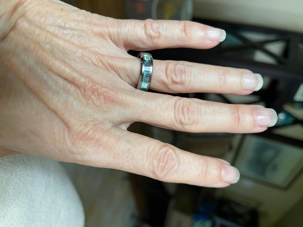 Tungsten Carbide Ring [6mm width ] Abalone Shell - Customer Photo From Bonnie Fraser