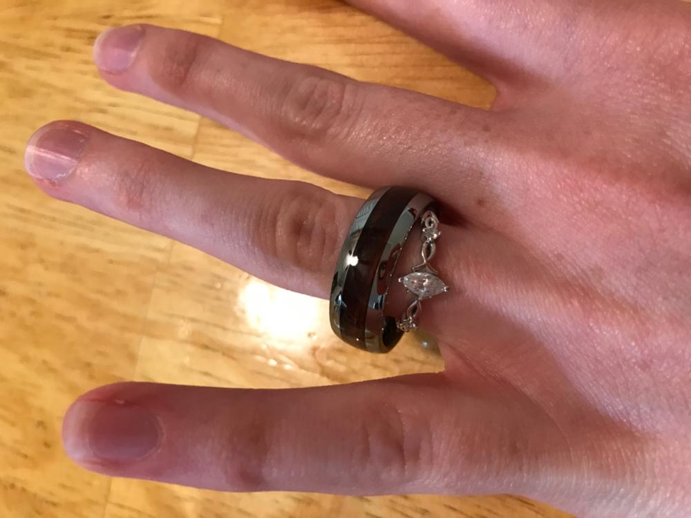 Tungsten Carbide Ring with Koa Wood Inlay, 8mm, Dome Shape, Comfort Fitment - Customer Photo From Caitlyn Williams