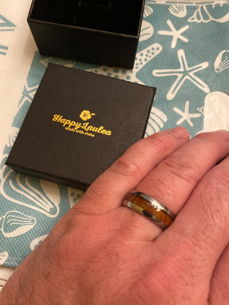 Tungsten Carbide Ring with Koa Wood Inlay, 8mm, Dome Shape, Comfort Fitment - Customer Photo From Jerry Davidson