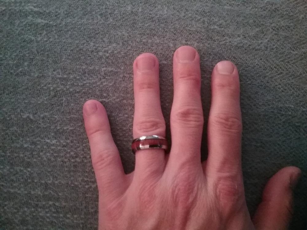 Tungsten Carbide Ring with Koa Wood Inlay, 8mm, Dome Shape, Comfort Fitment - Customer Photo From Cliff Bratton