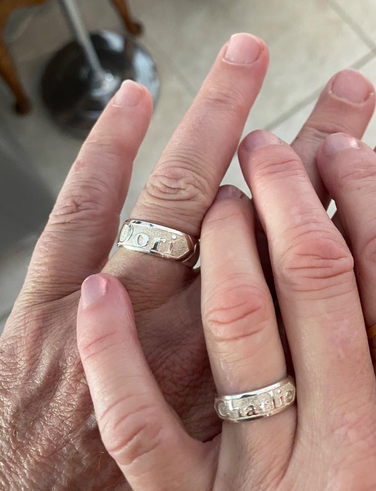 Sterling Silver Personalized Name Ring [6 or 8mm width] Hand Made Hawaiian Jewelry / Barrel Shape - Customer Photo From Dori Sargent