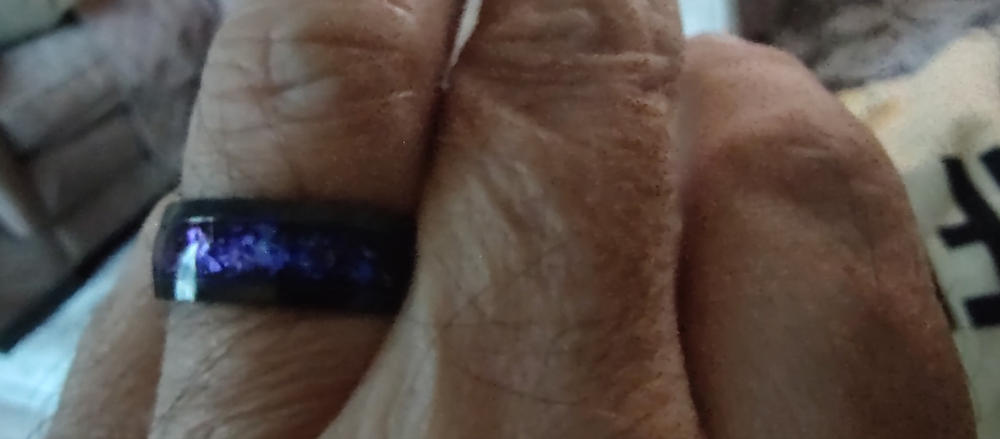 Black Titanium Ring [8mm width] Blue Fire Opal & Meteorite - Customer Photo From David Mitts