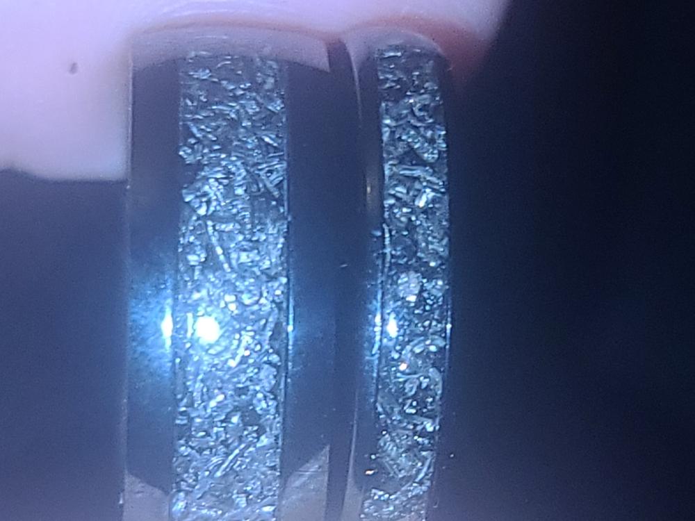 Black Titanium High Polish Ring [8mm width] Meteorite Inlay - Customer Photo From Niomi and David Rivas 