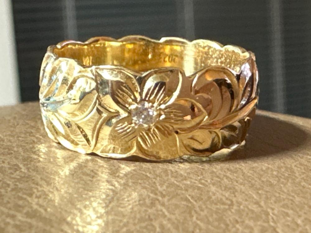 14K White Gold Ring Hand Engraved Old English Design - 8mm, Dome Shape, Comfort Fitment - Customer Photo From Susan Evans