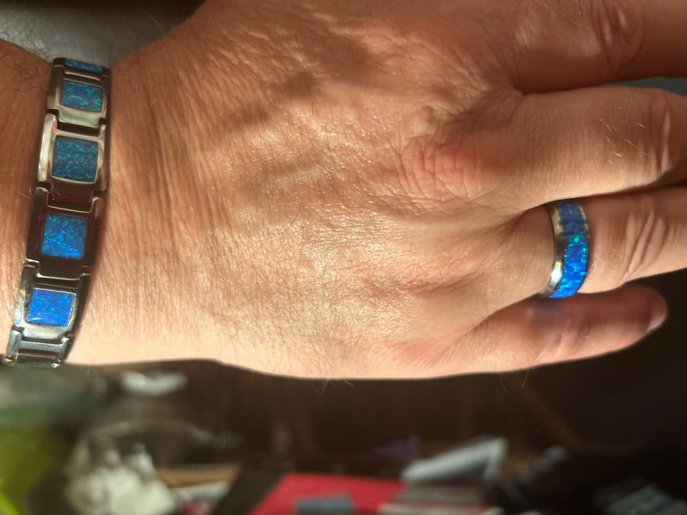 Tungsten Carbide 13mm Bracelet with Blue Opal Inlay